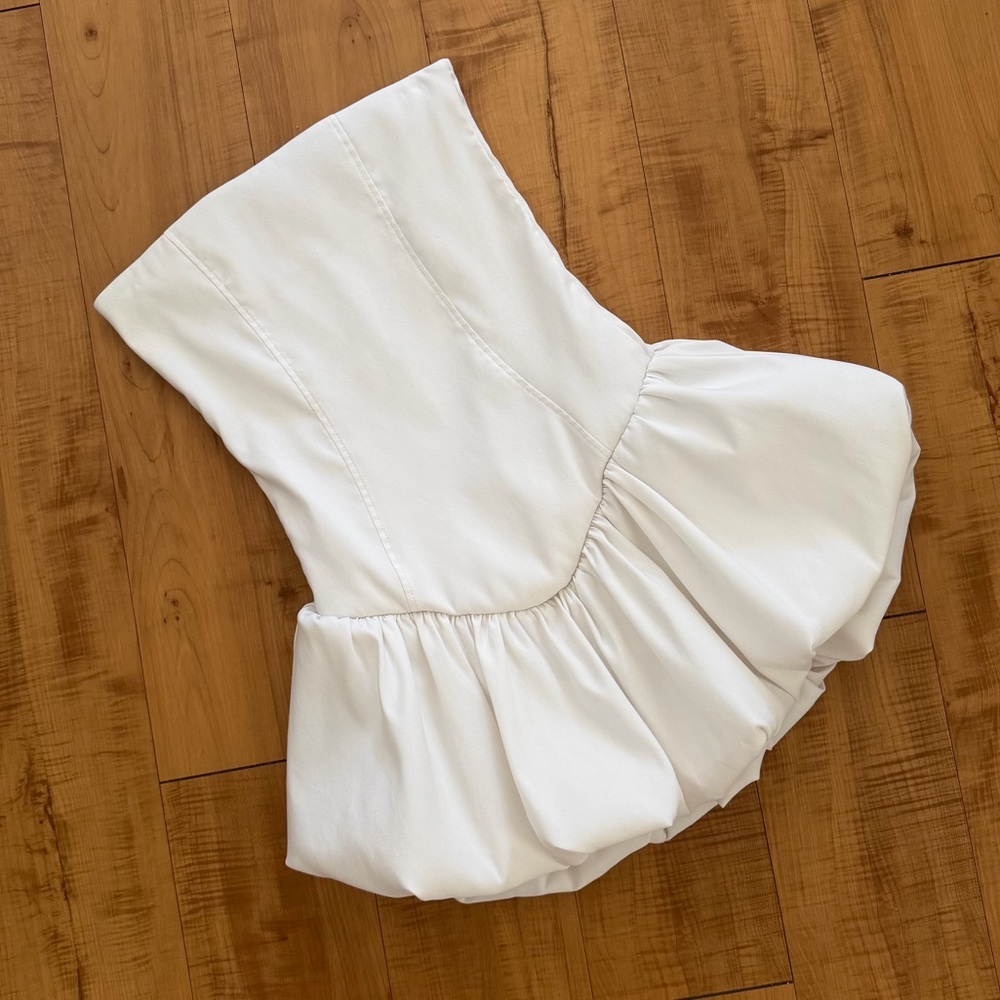 White Strapless Stretch Bubble Mini Dress